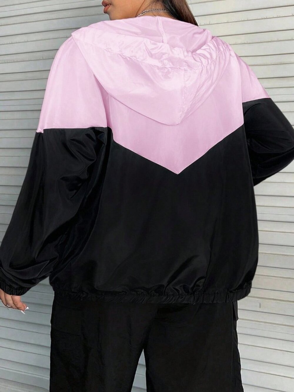 Multicolor Casual Women's Plus Size Contrast Color Zipper Jacket
